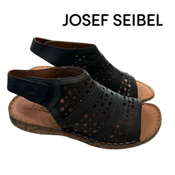 New Josef Seibel Women's Rosalie 07 Black Leather Perforated Sandals 37 6 6.5 - Picture 1 of 5